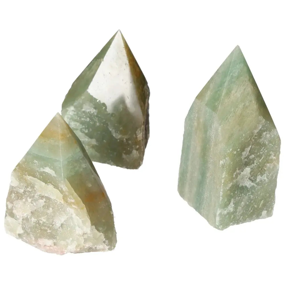 Green Quartz with Hematite Polished Points - Sylvia Crystals