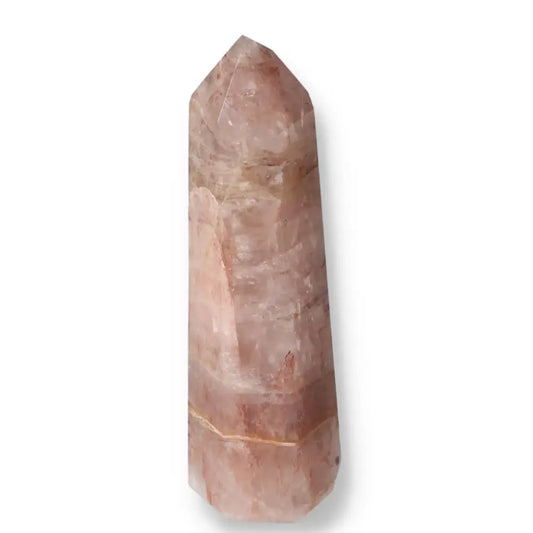 Polished Point Hematoide Crystal from Sylvia Crystals, blending hematite and quartz for grounding properties.
