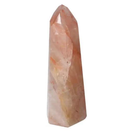Polished Point Hematoide crystal from Sylvia Crystals, known for grounding and balancing, ideal for spiritual journeys.
