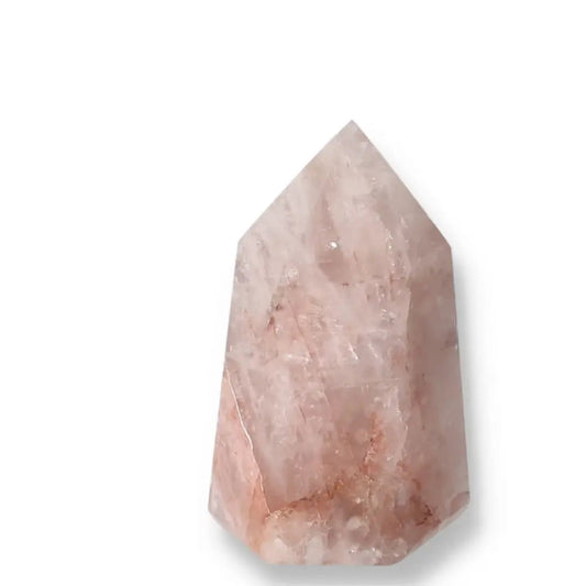 Elegant polished point Hematoide crystal from Sylvia Crystals, showcasing luxury and spiritual depth with exquisite craftsmanship.