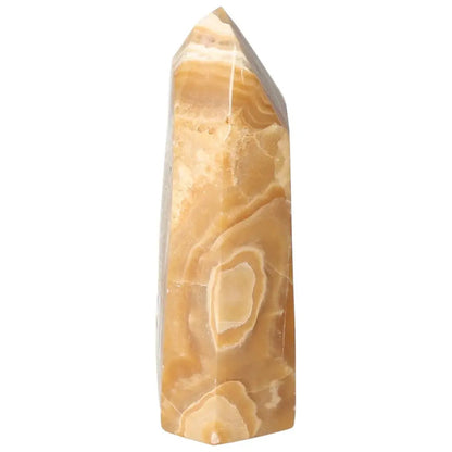 Polished Point Honey Calcite, golden crystal for prosperity and abundance from Sylvia Crystals.