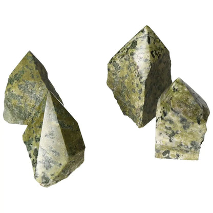 Polished Point Jadeite M gemstones showcasing their luxurious, handpicked quality and spiritual elegance from Sylvia Crystals.