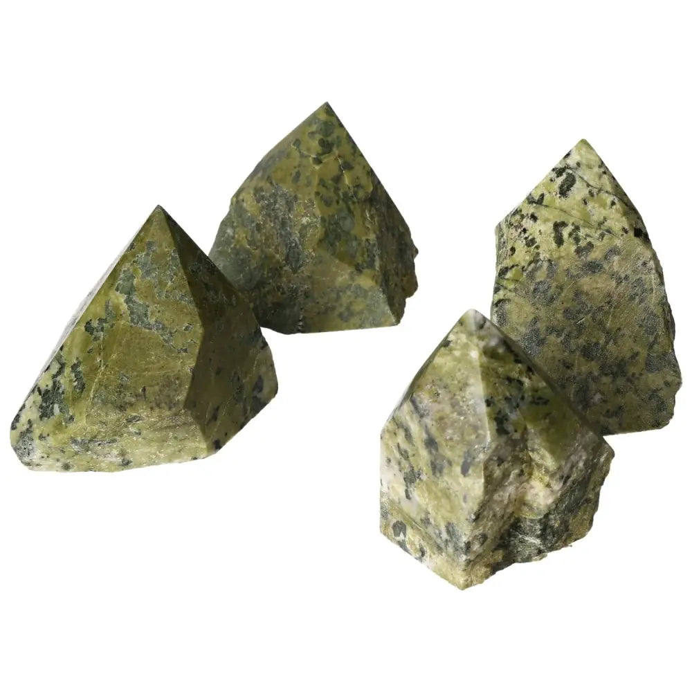 Polished point Jadeite stones from Sylvia Crystals, luxury gemstone for spiritual enrichment and cultural significance.