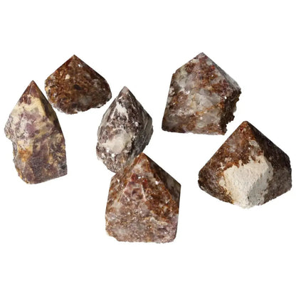 Polished Point Lepidolite crystals from Sylvia Crystals, offering emotional balance and luxury design.