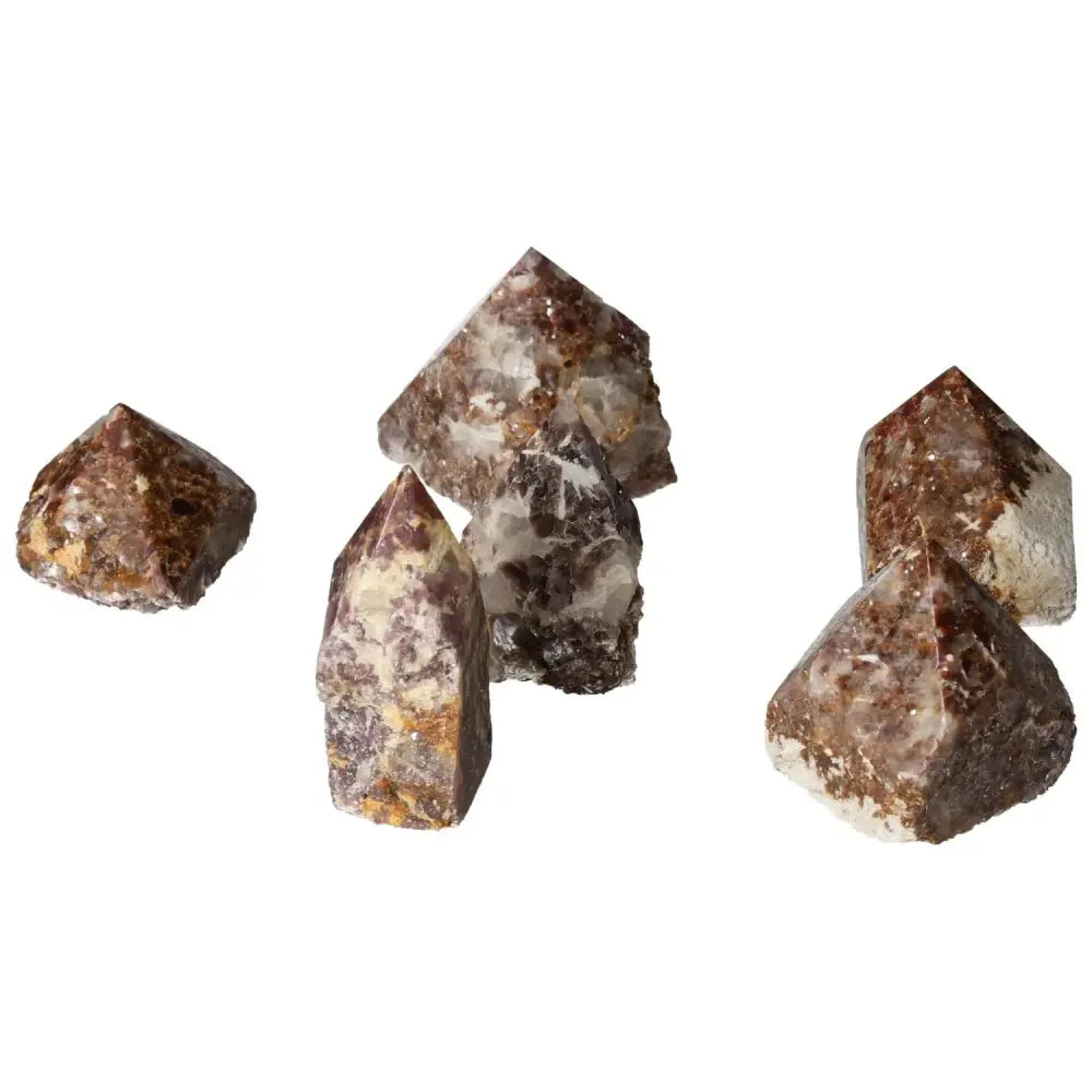 Polished Point Lepidolite crystals for peace and balance, Sylvia Crystals luxury design.