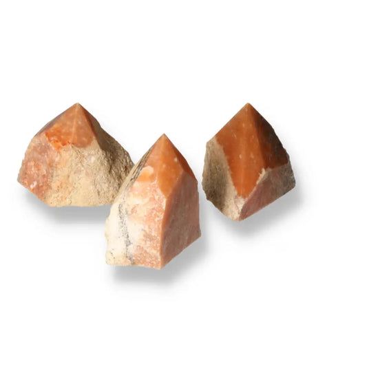 Polished Point Orange Calcite Bi-Color L crystals from Sylvia Crystals, showcasing vibrant hues and premium craftsmanship.
