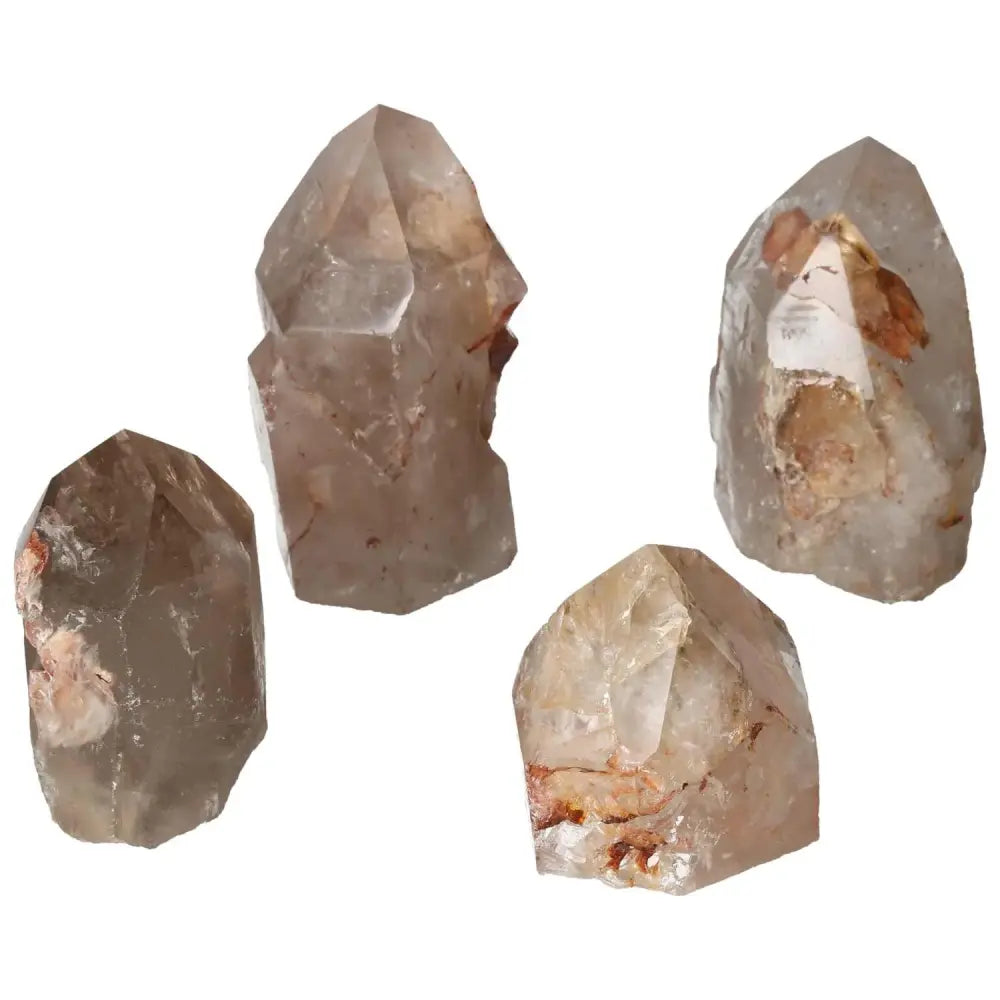 Polished Point Quartz With Hematite L, premium crystal by Sylvia Crystals, showcasing clear quartz and hematite synergy for spiritual benefits.