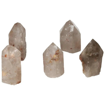 Polished Point Quartz with Hematite from Sylvia Crystals, showcasing elegant design and synergistic energy.