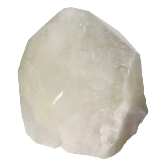 Polished Point Quartz with Sulphur crystal by Sylvia Crystals, known for clarity and energy-boosting properties, ideal for healing.