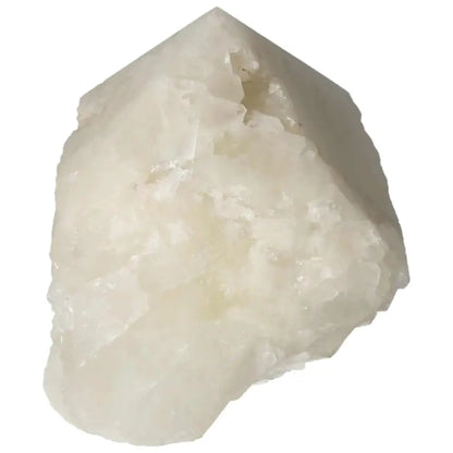 Polished Point Quartz with Sulphur crystal from Sylvia Crystals, showcasing clarity and energy potential in a unique gemstone.