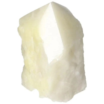 Polished Point Quartz with Sulphur crystal from Sylvia Crystals, showcasing vibrant yellow hues and refined elegance.