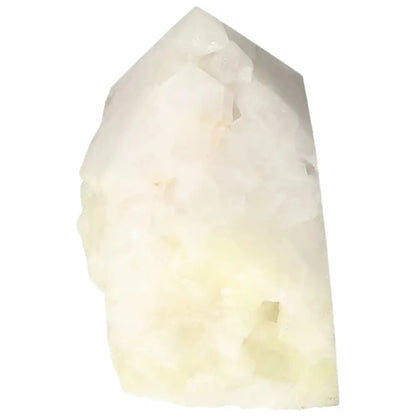 Polished Point Quartz with Sulphur crystal, premium selection from Sylvia Crystals, showcasing its clarity and vibrant sulphur hues.