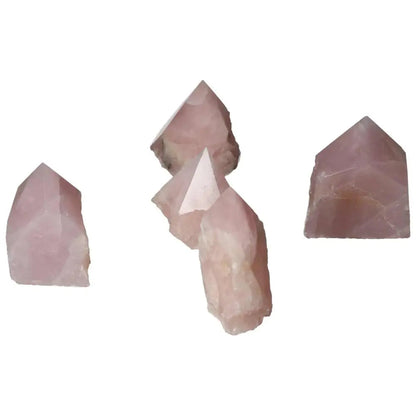 Polished Point Rose Quartz M stones displaying luxurious and contemporary design for healing and spirituality by Sylvia Crystals.