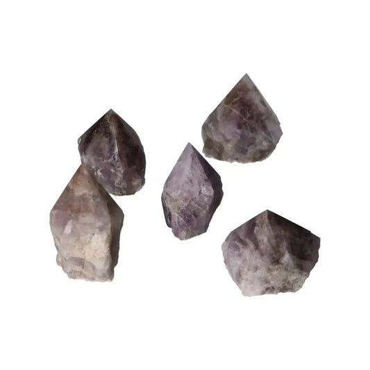 Polished Point Super Seven Amethyst M crystals from Sylvia Crystals, known for healing and energy-enhancing properties.