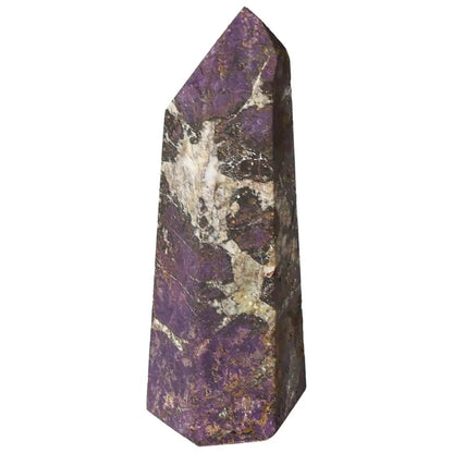 Polished Purpurite Obelisk from Sylvia Crystals featuring vibrant purple hues and luxurious natural design elements.