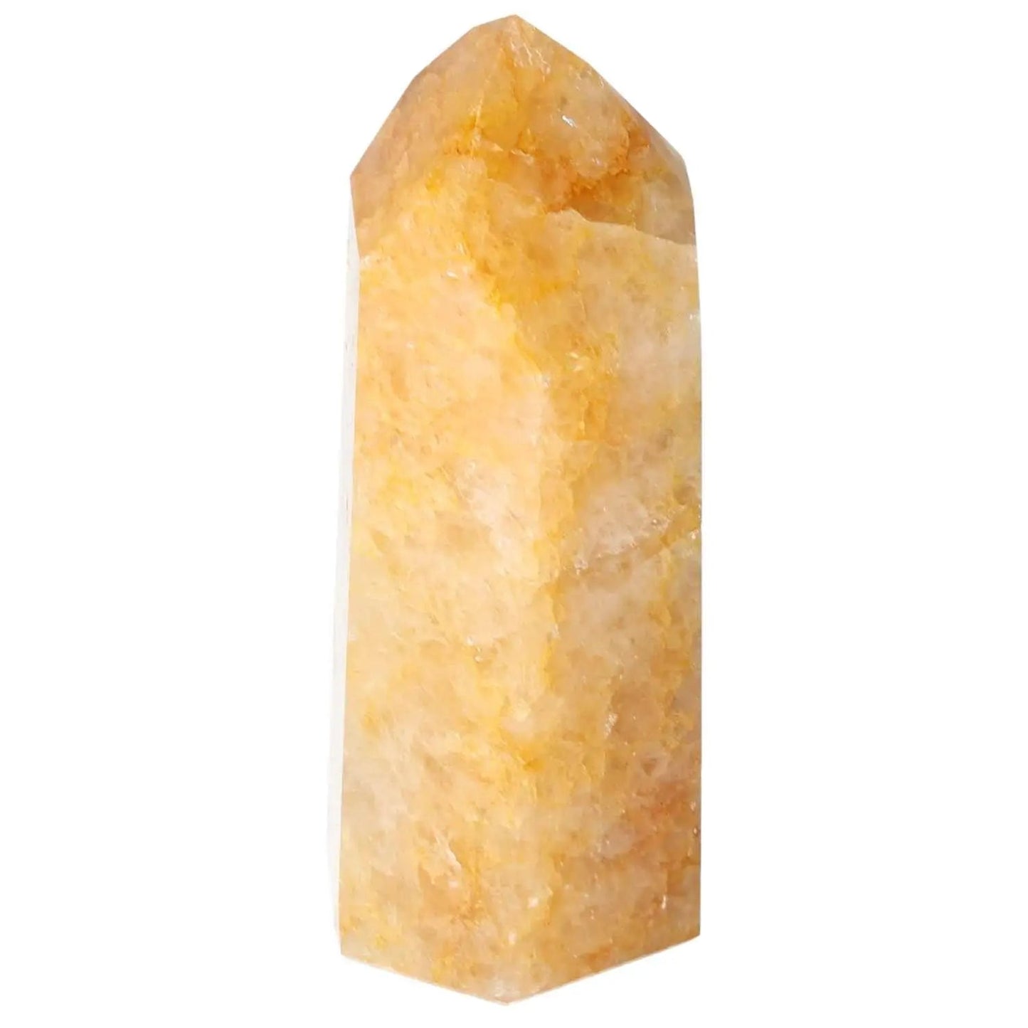 Polished Quartz Orange Obelisk by Sylvia Crystals, known for vibrant energy and luxurious allure, inspires creativity and warmth.