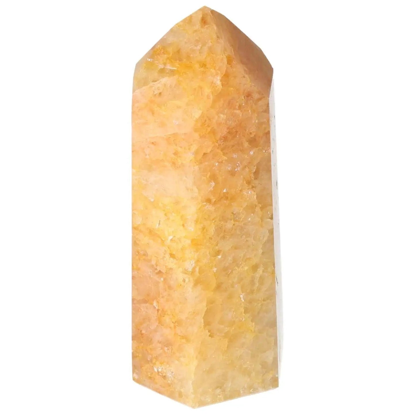 Polished Quartz Orange Obelisk by Sylvia Crystals, known for its vibrant energy and creative inspiration; perfect for enhancing any space.