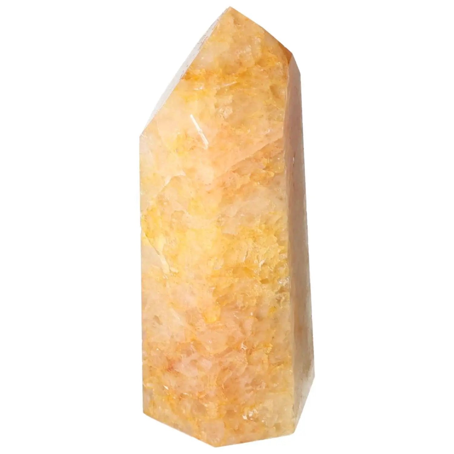 Polished Quartz Orange Obelisk by Sylvia Crystals, known for vibrant energy and luxury, inspiring creativity and warmth.