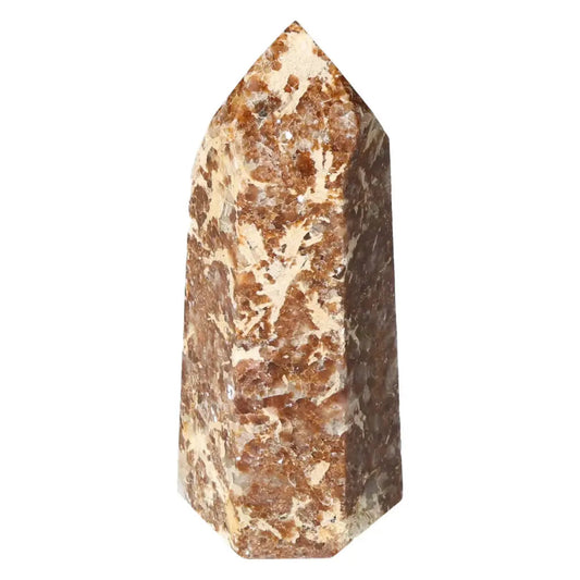 Polished Quartz With Calcite Obelisk from Sylvia Crystals, showcasing unique patterns and elegance, ideal for luxury decor and spirituality.