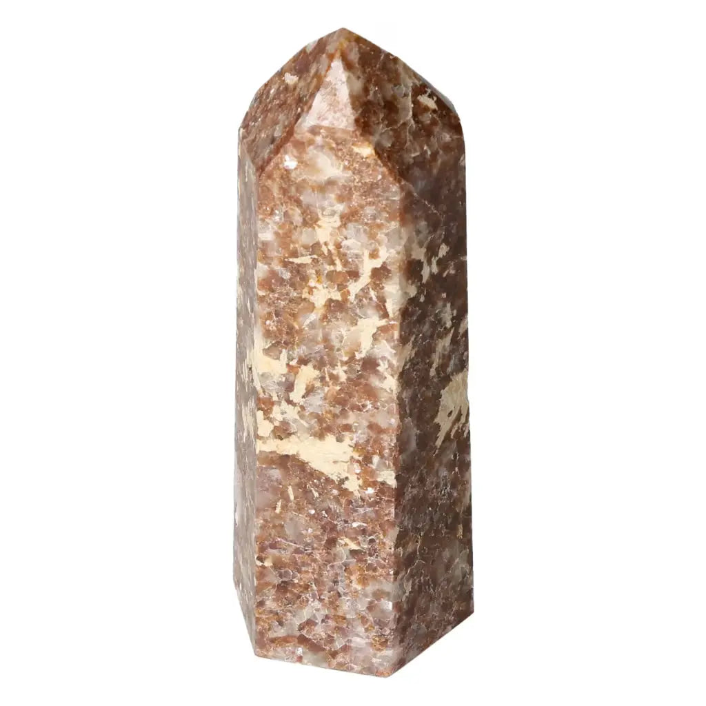 Polished Quartz With Calcite Obelisk for spiritual growth and elegance from Sylvia Crystals.