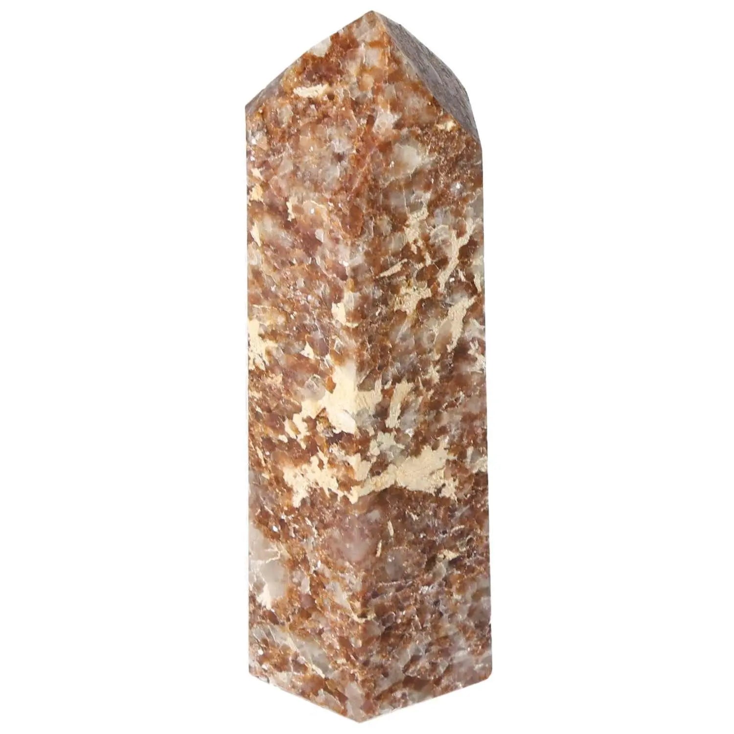 Polished Quartz With Calcite Obelisk for spiritual growth and mindfulness by Sylvia Crystals, showcasing a harmonious blend of minerals.