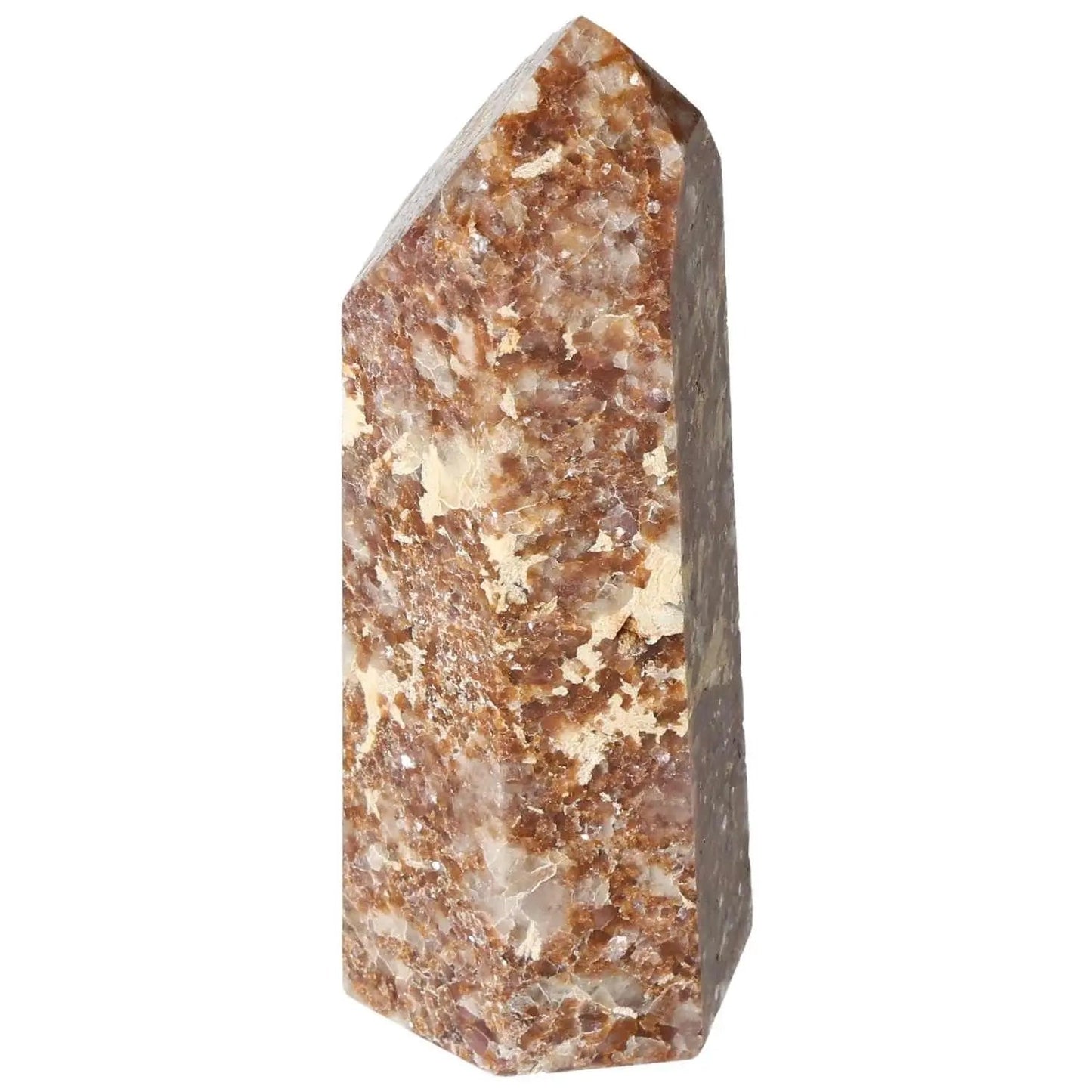 Polished Quartz With Calcite Obelisk - elegant crystal sculpture from Sylvia Crystals featuring energy of quartz and nurturing calcite.