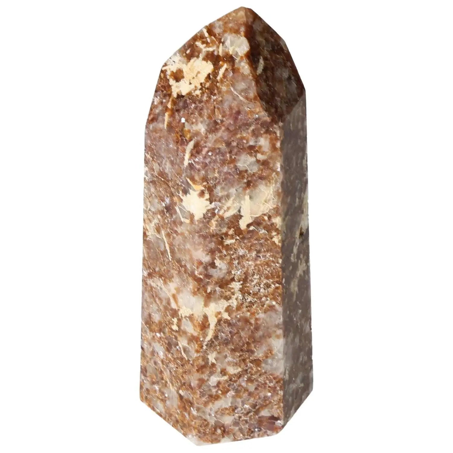 Polished Quartz With Calcite Obelisk from Sylvia Crystals, symbolizing spiritual growth and mindfulness with premium elegance.