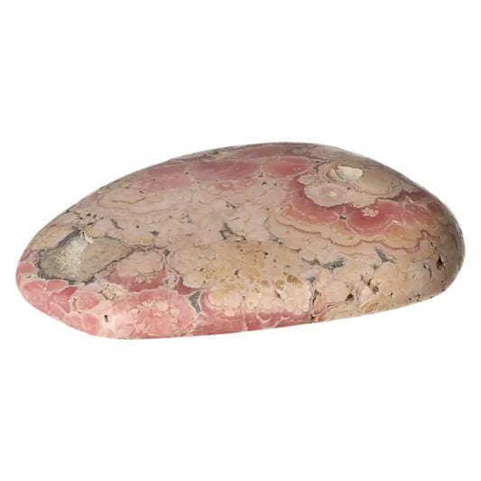 Polished Rhodochrosite gemstone with vibrant pink hues and intricate banding, ideal for emotional healing and self-love.