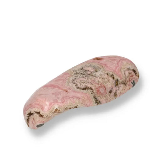 Polished Rhodochrosite stone with vibrant pink hues and delicate banding, handpicked for quality and authenticity by Sylvia Crystals.