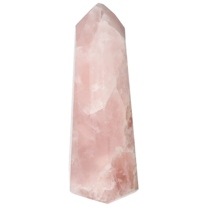 Polished Rose Quartz Obelisk from Sylvia Crystals, symbolizing elegance and spiritual depth, ideal for home decor and spiritual growth.