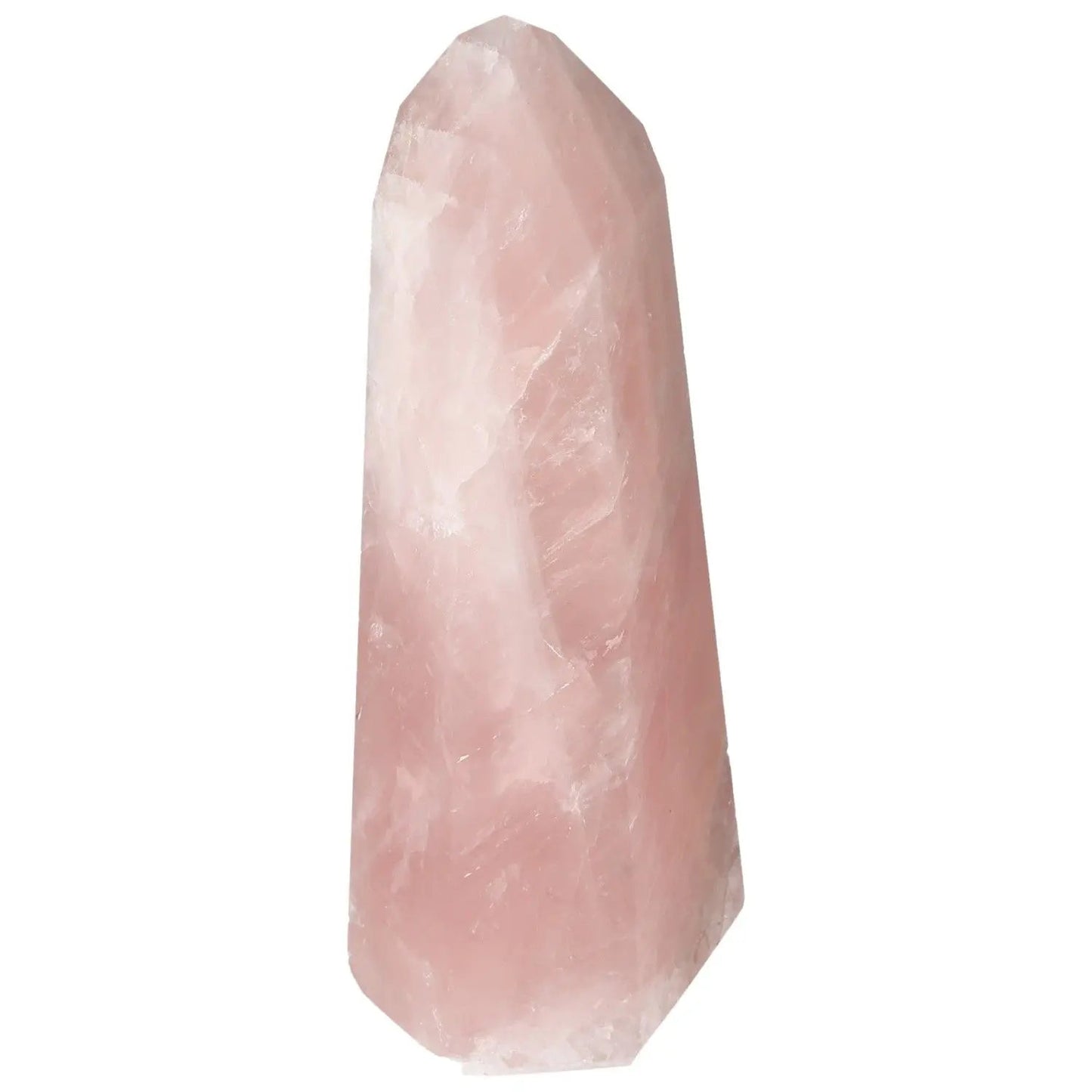 Polished Rose Quartz Obelisk from Sylvia Crystals, symbolizing strength and elegance, handcrafted for spiritual enhancement.