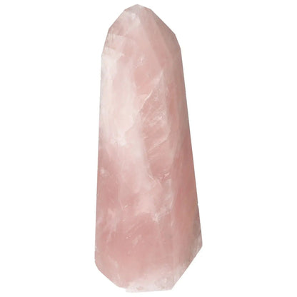 Polished Rose Quartz Obelisk from Sylvia Crystals, symbolizing strength and elegance, handcrafted for spiritual enhancement.