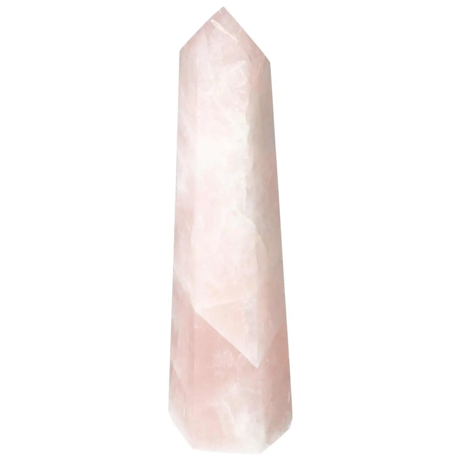 Elegant polished rose quartz obelisk reflecting luxury and spiritual elegance from Sylvia Crystals collection.