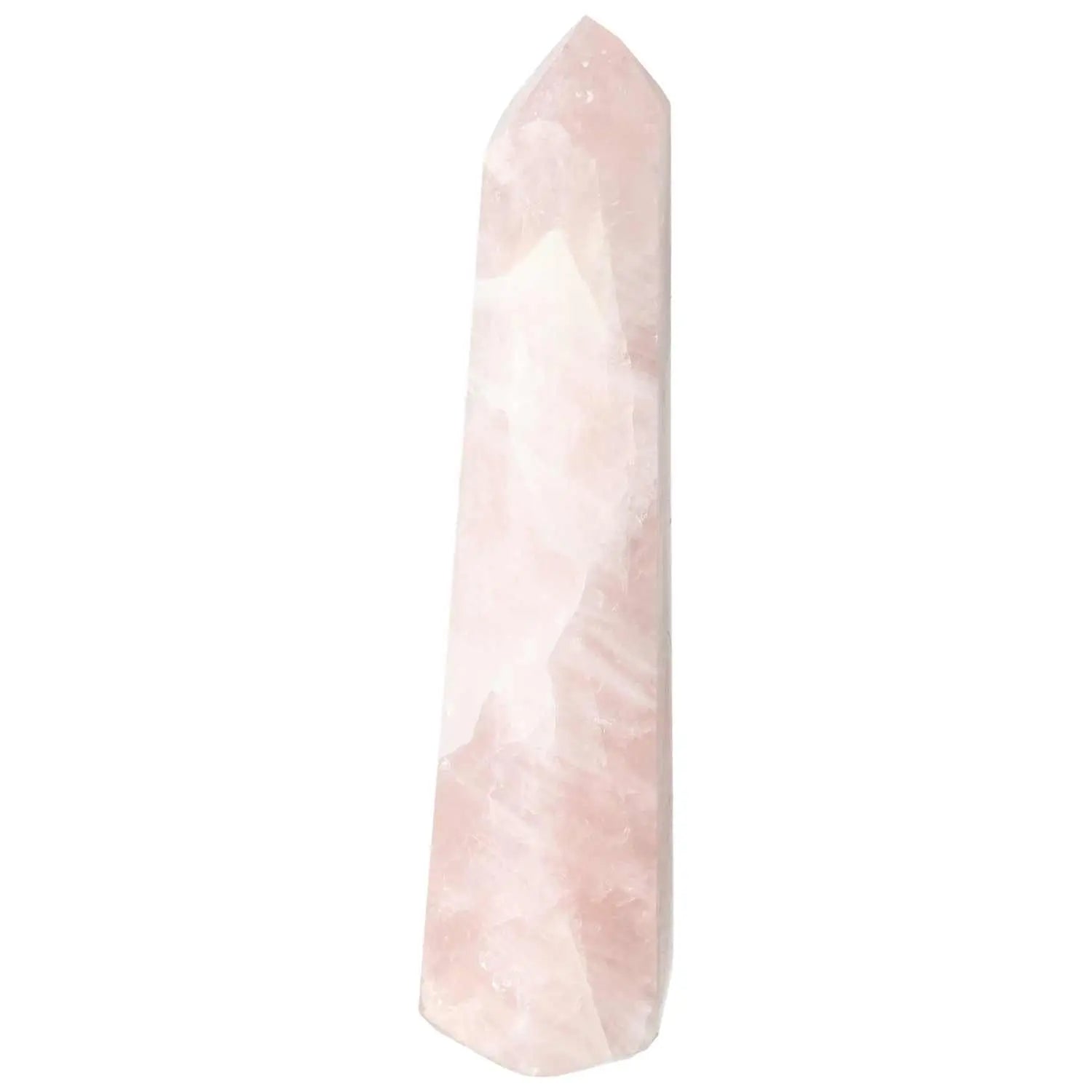 Polished rose quartz obelisk featuring a smooth, elegant finish, exemplifying luxury and spiritual beauty from Sylvia Crystals.