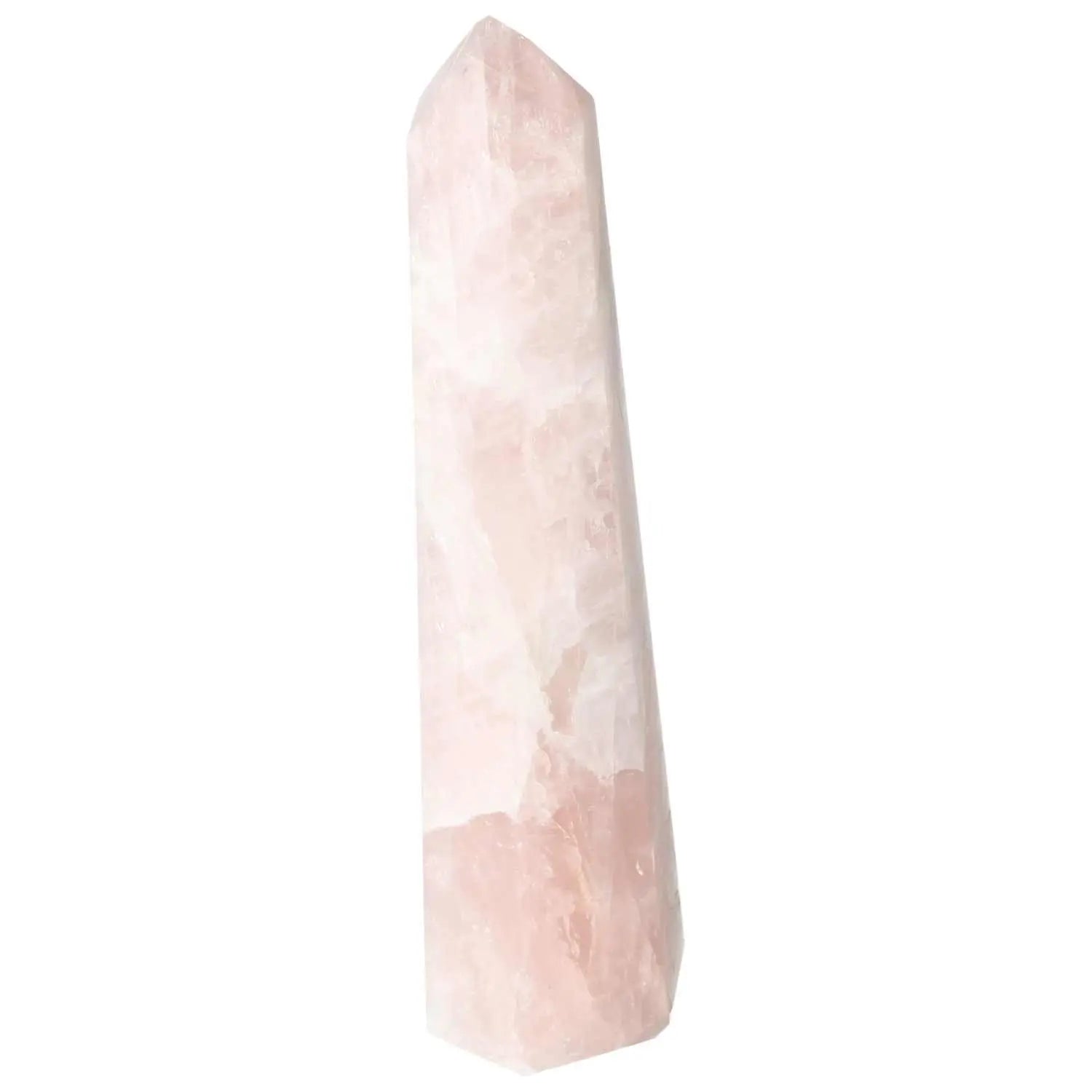 Polished Rose Quartz Obelisk by Sylvia Crystals, featuring a smooth pink surface and divine geometry for spiritual elegance.