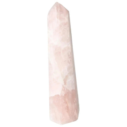 Polished Rose Quartz Obelisk by Sylvia Crystals, featuring a smooth pink surface and divine geometry for spiritual elegance.