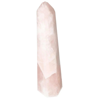 Polished Pink Quartz Obelisk from Sylvia Crystals, showcasing luxury and spiritual elegance with a smooth, reflective surface.