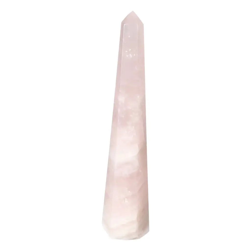 Polished Rose Quartz Obelisk from Sylvia Crystals showcasing luxury, spiritual elegance, and meticulous craftsmanship.