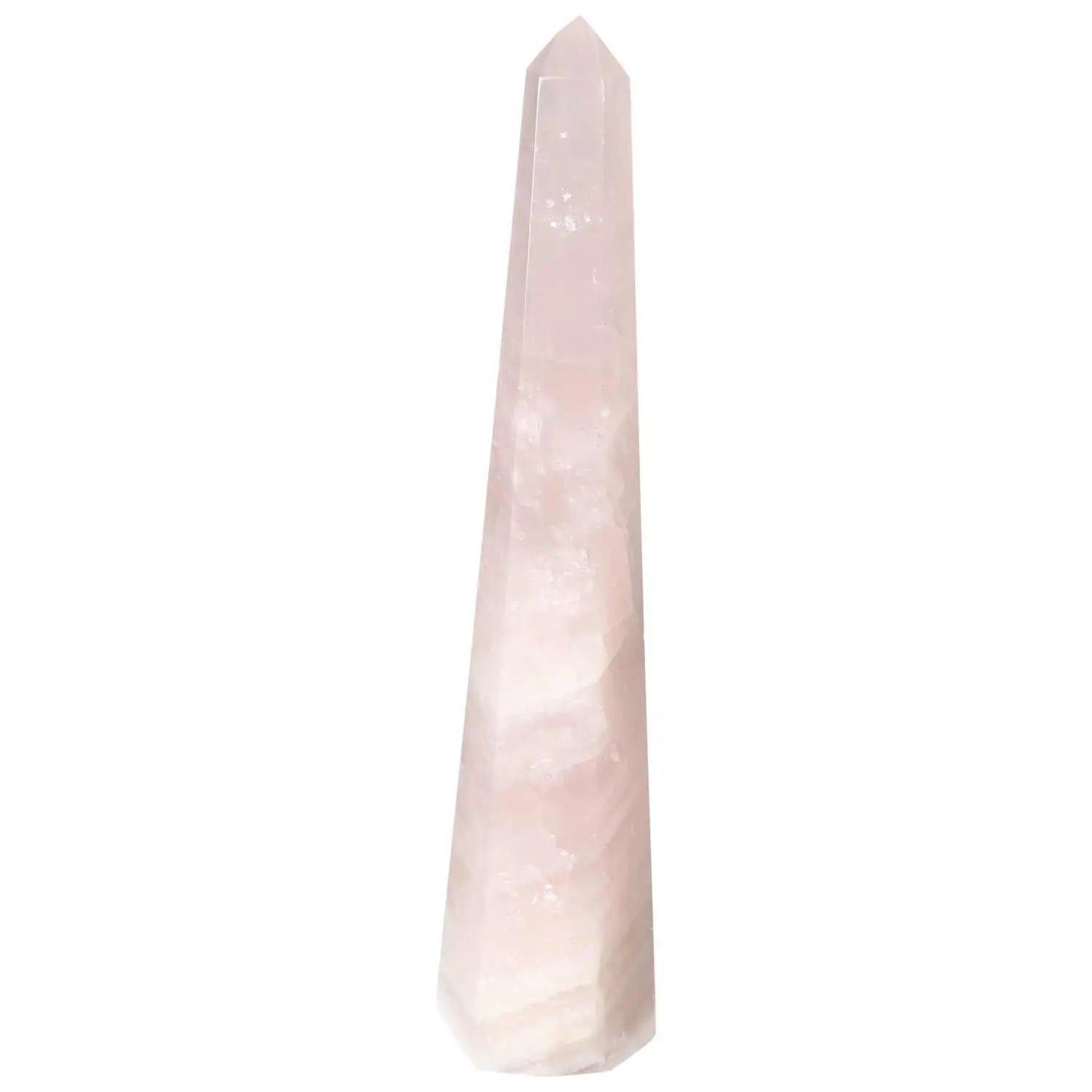 Luxury polished rose quartz obelisk from Sylvia Crystals, embodying spiritual elegance and timeless style.