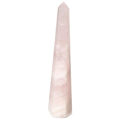 Luxury polished rose quartz obelisk from Sylvia Crystals, embodying spiritual elegance and timeless style.