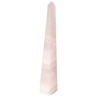 Polished Rose Quartz Obelisk from Sylvia Crystals, a luxurious symbol of spiritual elegance and harmony, handcrafted with precision.