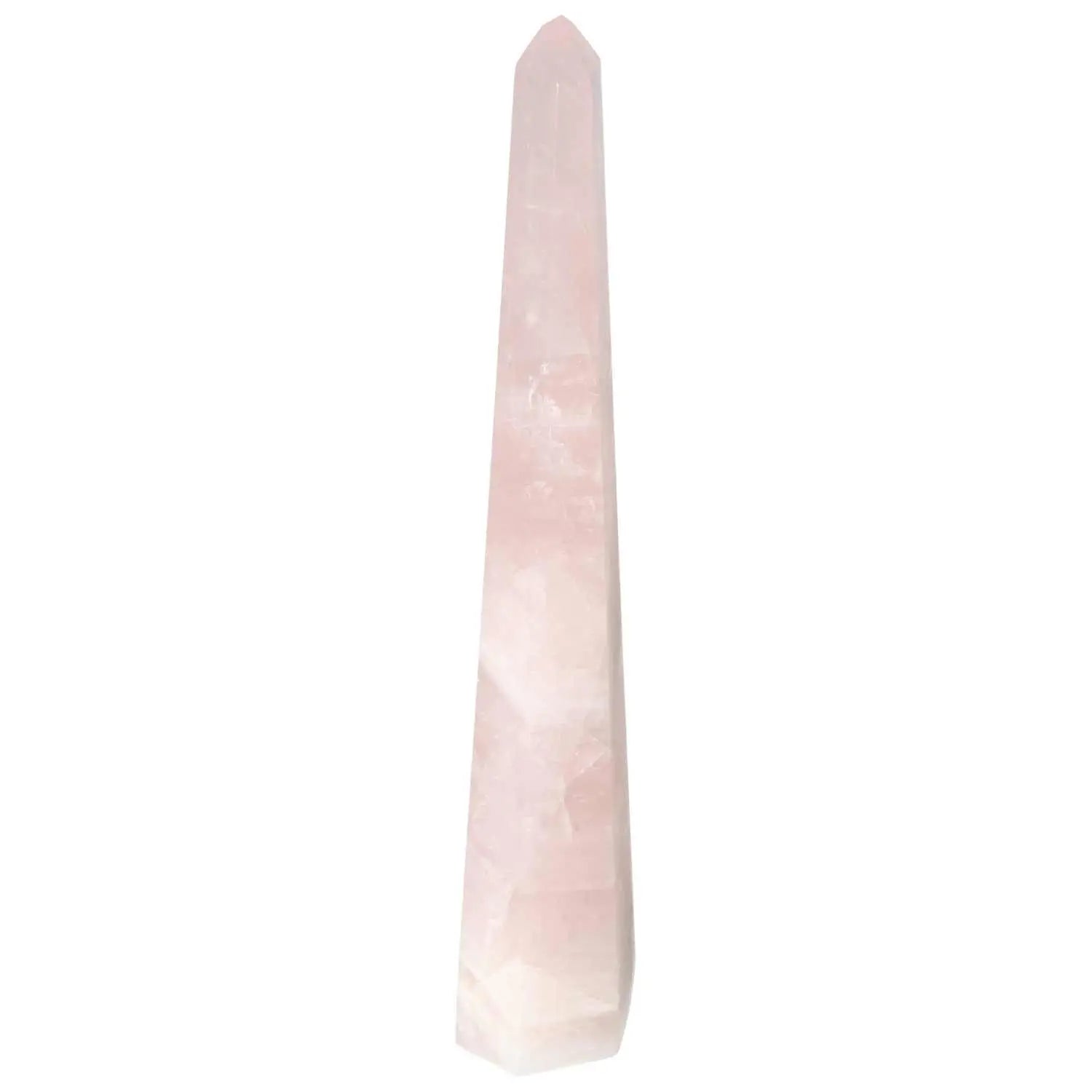 Polished Rose Quartz Obelisk by Sylvia Crystals, symbolizing luxury and spiritual elegance. Perfect for stylish home decor.