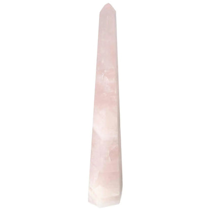 Polished Rose Quartz Obelisk by Sylvia Crystals, symbolizing luxury and spiritual elegance. Perfect for stylish home decor.