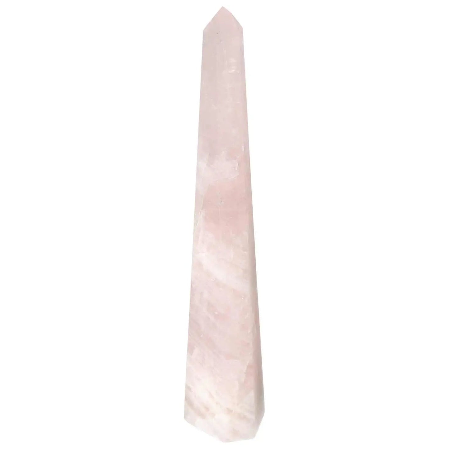 Polished rose quartz obelisk from Sylvia Crystals, reflecting luxury and spiritual elegance in a premium handcrafted design.