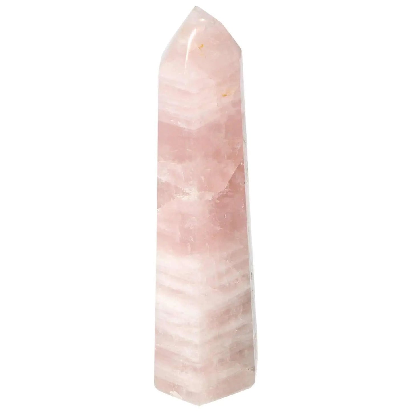Polished Rose Quartz Obelisk from Sylvia Crystals with soft blush hue, ideal for elegant decor and conscious living