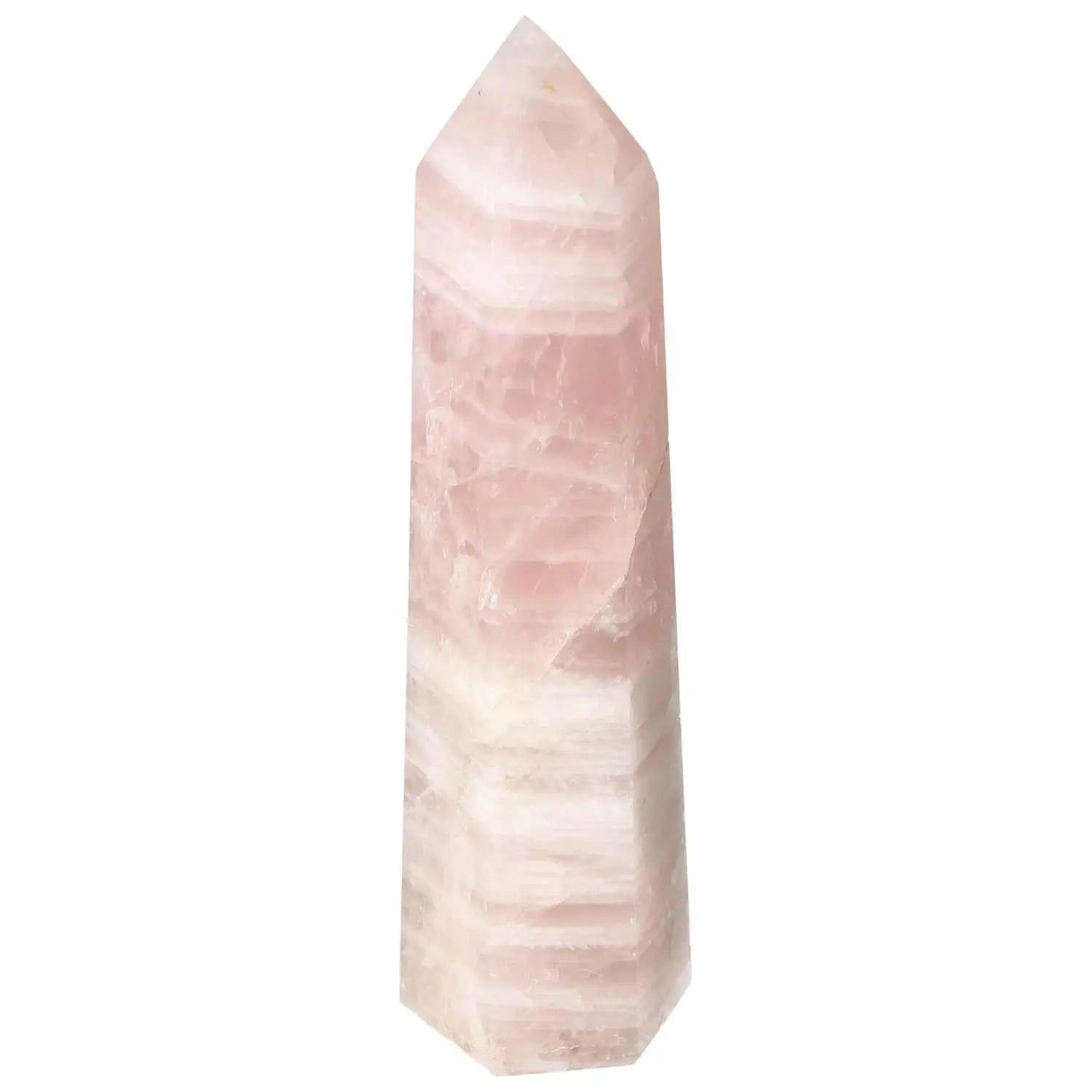 Polished Rose Quartz Obelisk with soft blush hue from Sylvia Crystals, elegant crystal piece for conscious living and decor.