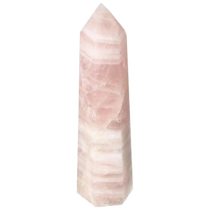 Polished Rose Quartz Obelisk with soft blush hue from Sylvia Crystals, elegant crystal piece for conscious living and decor.