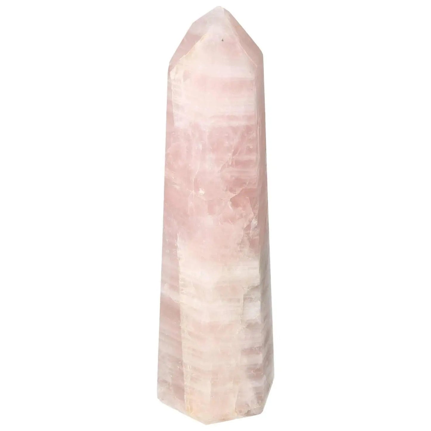 Polished Rose Quartz Obelisk with soft blush hue from Sylvia Crystals, a premium decorative element embodying elegance and quality.