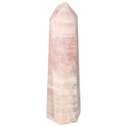 Polished Rose Quartz Obelisk with soft blush hue from Sylvia Crystals, a premium decorative element embodying elegance and quality.