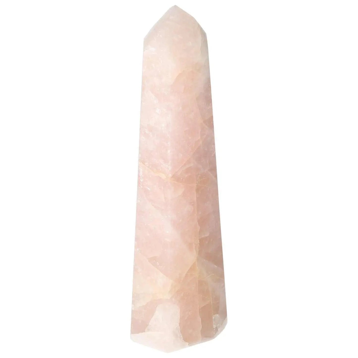 Polished Rose Quartz Obelisk by Sylvia Crystals, showcasing exquisite craftsmanship and premium quality pink quartz.